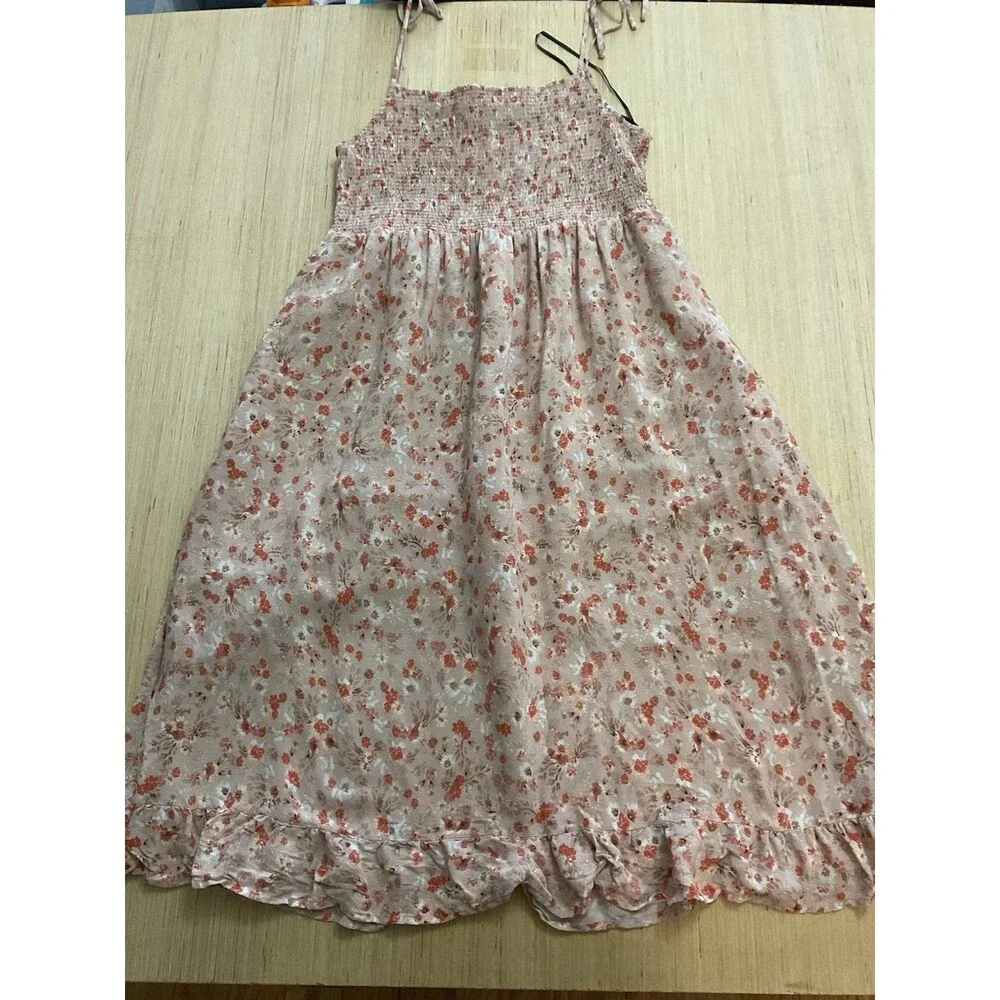 Forever 21 Smocked Spaghetti Straps Floral Pink Orange Plus Size 2X Sun Dress - Picture 2 of 9